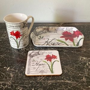 Kent Pottery Mug Coaster & Tray Silent Night Sheet Music Amaryllis